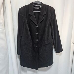 Vtg Amanda Smith II Womens 16W Black Faux Suede Pant Suit 2pc Blazer Set Lagen